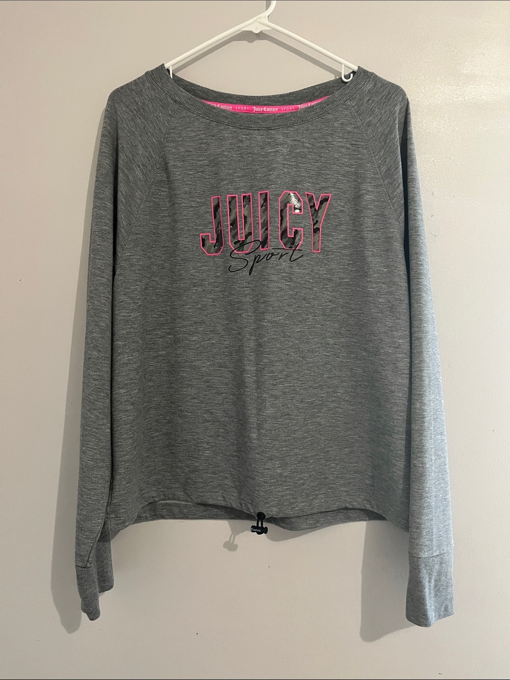 Juicy Couture Sport Gray Pullover with Pink Logo XL thumb holes cinch